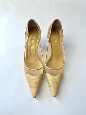 Vintage Chanel Nude Mesh and Leather CC Heels